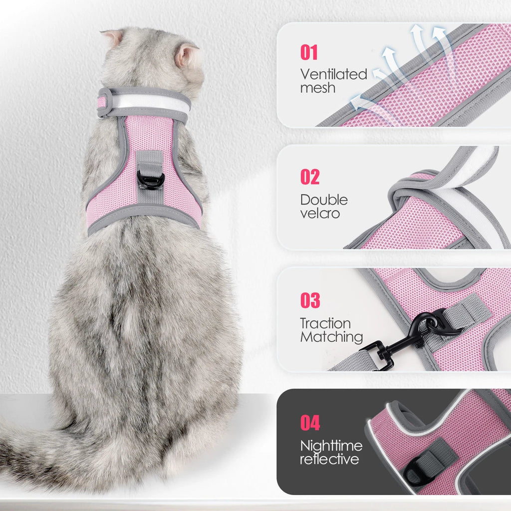Cat Harness-Escape Proof Adjustable Cat Harness,Comfortable Soft,Walking Travel Kitten Harness for Small Medium Large Cats - Happy Tails