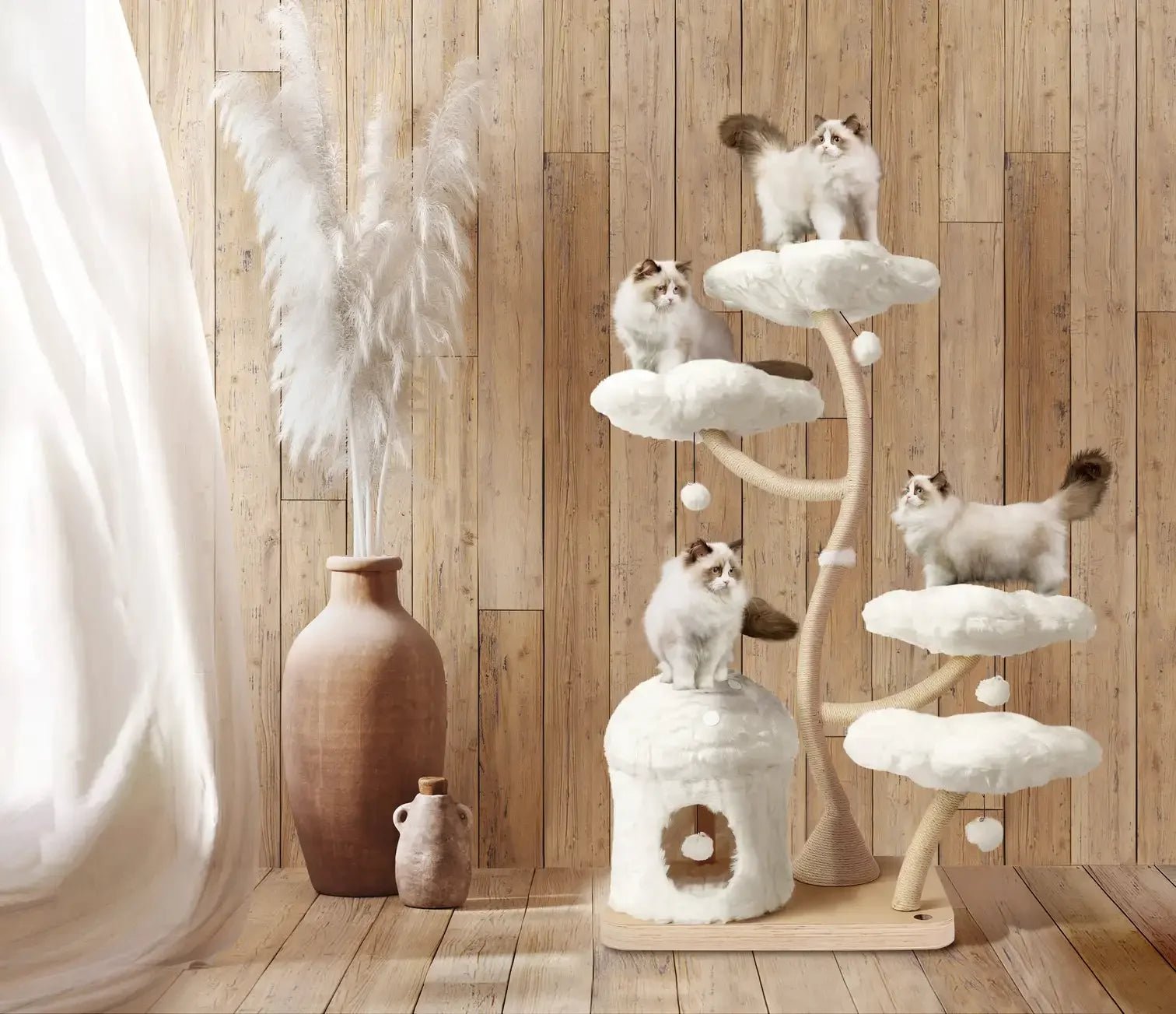 Flower Cat Scratching Post Climbing Frame Tree House Modern Luxury Tower Scratching Post Cat Trees & Scratcher Wood Cat TreesHappy TailsHappy Tails