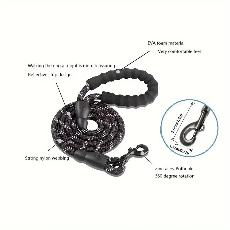 Reflective Dog Leash With Comfortable Padded Handle - Double Heavy Duty Traction Rope For Strong Dogs - Enhance Safety And Contr - Happy Tails