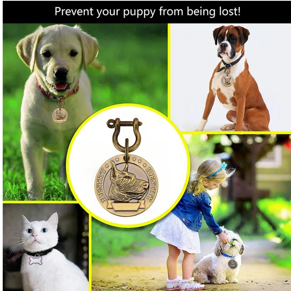 VIP Customizable Engraved Pets ID Tag for Dog Cat Bronze Nameplate Tags Personalized Address Number Dogs Collar ID PendantHappy TailsHappy Tails