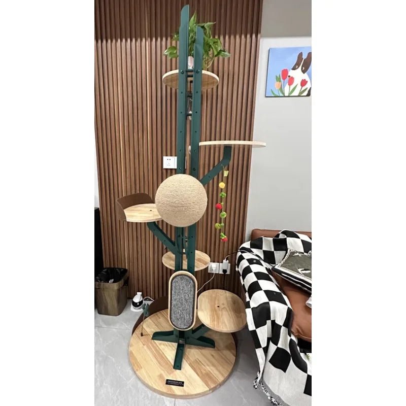 Cactus Shaped Cat Tree Tower Large Cat Condo with Scratching Board Carbon Steel Wood Climbing House for Indoor Cats - Happy Tails