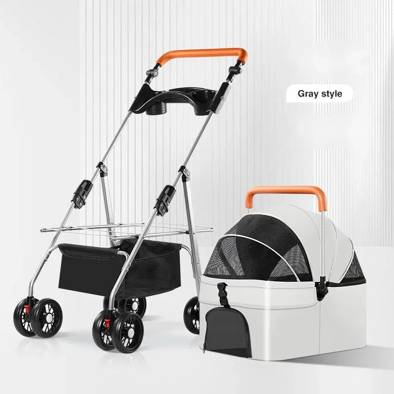 Foldable Pet Stroller with External Push Handle - Ideal for Dog Walking and CarryingHappy TailsHappy Tails