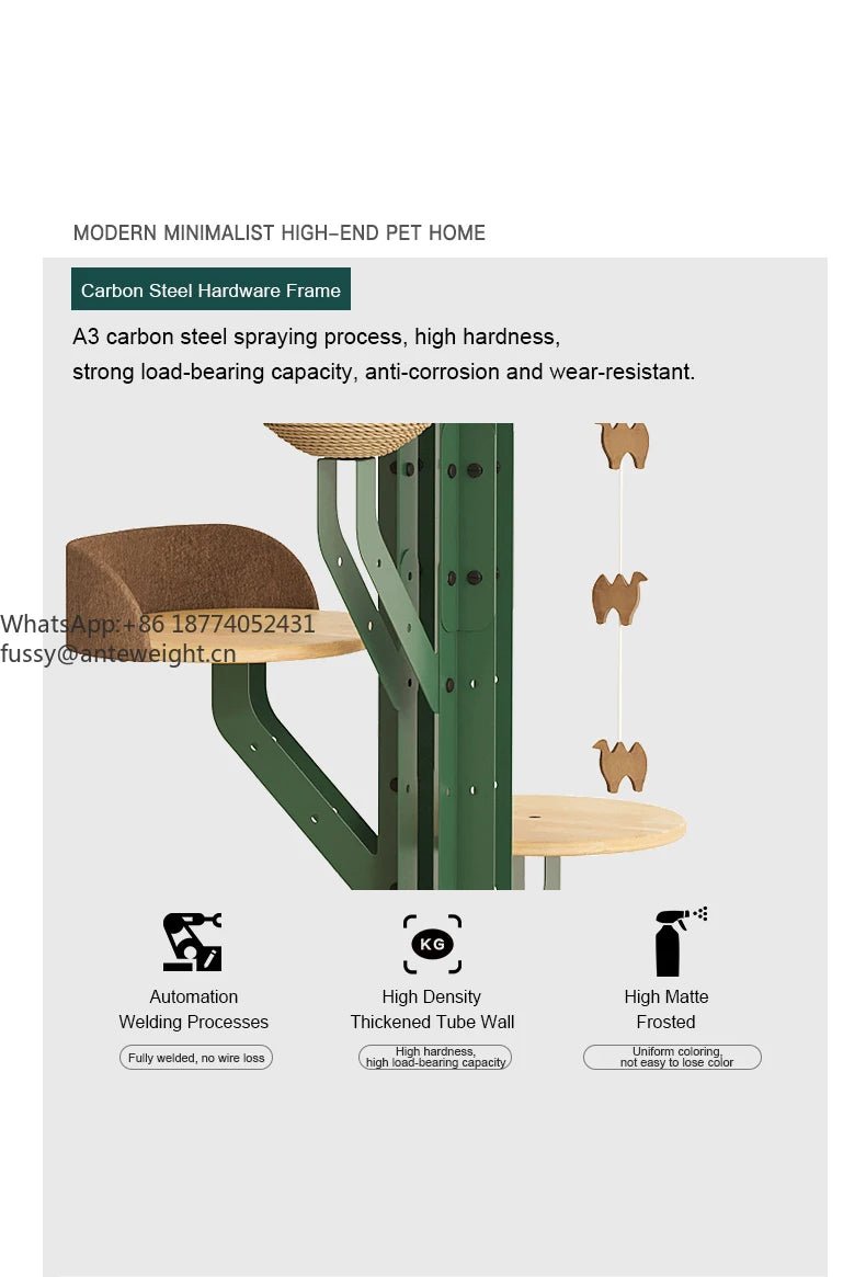 Cactus Shaped Cat Tree Tower Large Cat Condo with Scratching Board Carbon Steel Wood Climbing House for Indoor Cats - Happy Tails