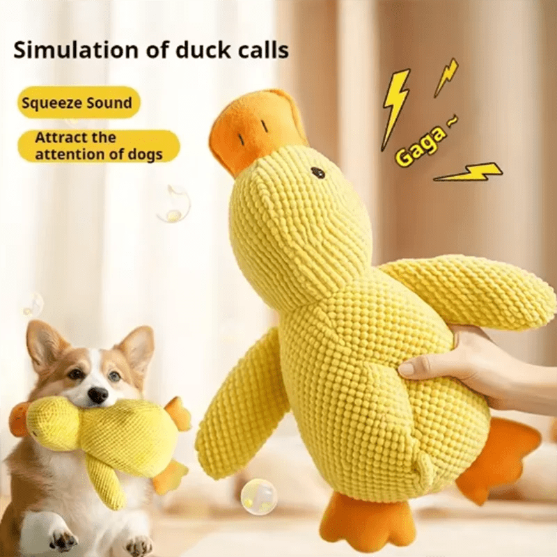 Dog sleeping with a dog hug duck toys to relieve boredom of little yellow duck pet interactive plush doll pet suppliesHappy TailsHappy Tails