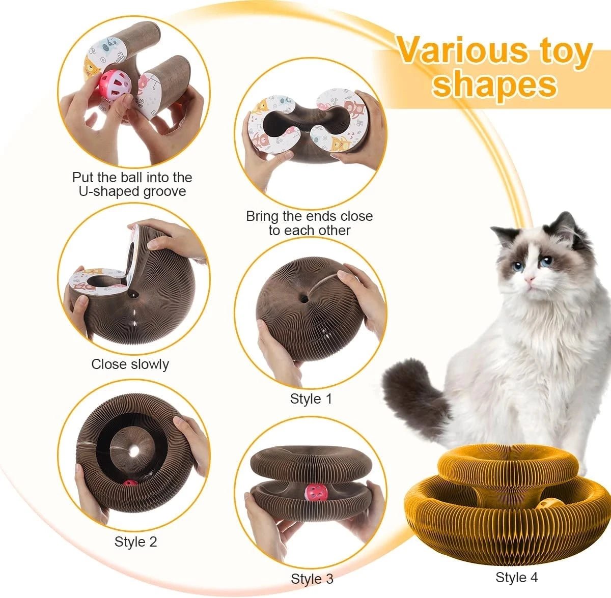 Magic Cat Scratch Organ Board Cat Toy with Ball Cat Grinding Claw Cat Climbing Frame Kitten Round Corrugated Cat Scratching Toy - Happy Tails