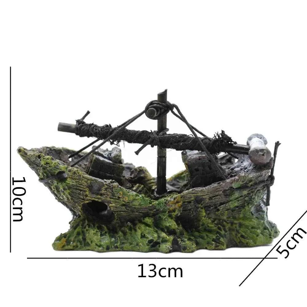 Resin Aquarium Ornament Wreck Sunk Ship Landscape Sailing Boat Cave Fish Playing Toys Fish Tank Decoration Aquarium Accessories - Happy Tails