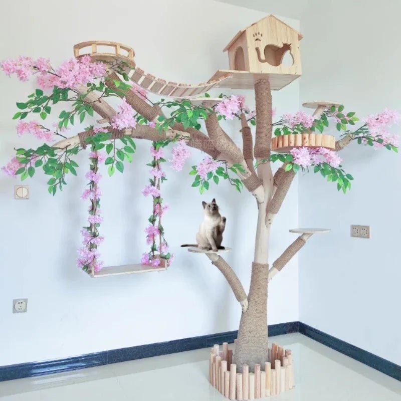 Solid Wood Large Cat Climbing Frame Artificial Tree Integrated Multi - functional Pet Frame Pet House Luxury Full Set of Cat ToysHappy TailsHappy Tails