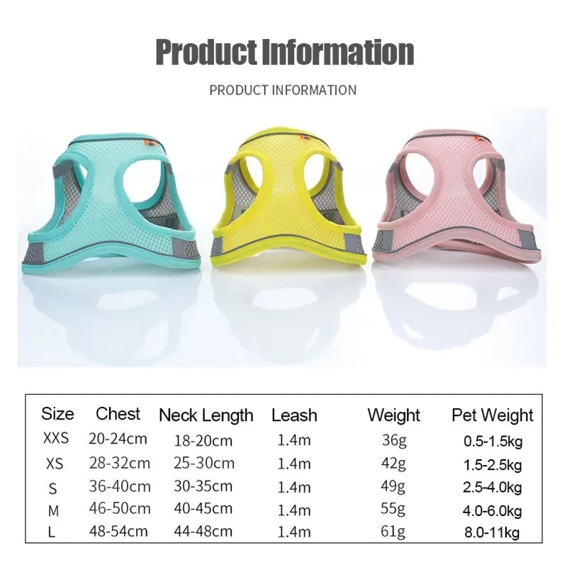 Cat Dog Harness Vest Chest Rope Set Reflective Breathable Adjustable Pet Harness for Small Medium Dogs Outdoor Walking - Happy Tails
