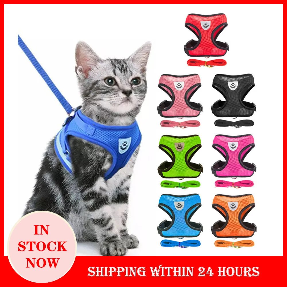 Cat Harness Adjustable Vest Walking Traction Rope Set for Dog Collar Breathable Mesh Harness for Small Medium Cat Dog Pet LeadHappy TailsHappy Tails