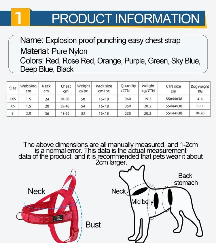Harness for A Small Dog Harness Harnait Dog Chest Nylon Large Dog Harness Small Breed GXQ04 - Happy Tails