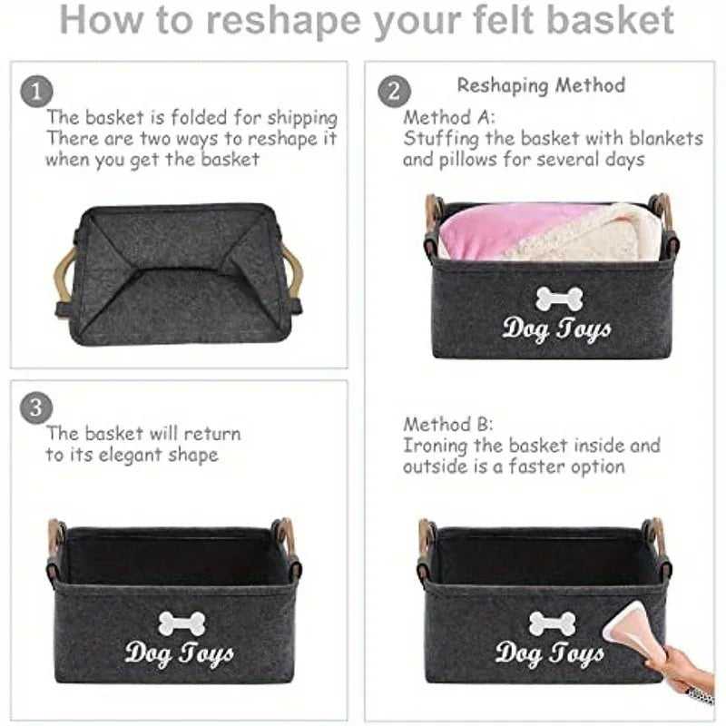 Felt pet toy box, dog toy box, storage basket box - perfect for organizing petsHappy TailsHappy Tails