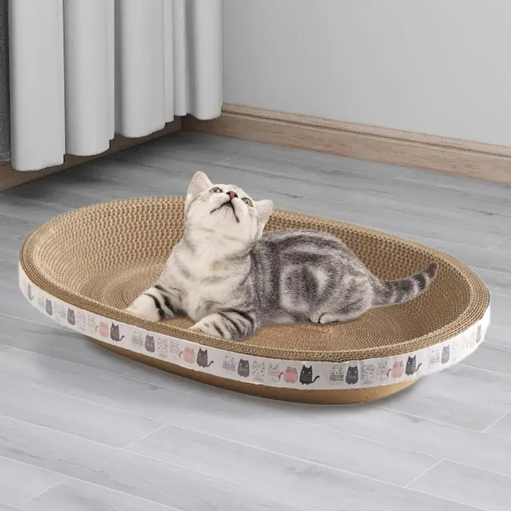 Corrugated Cat Scratcher Cat Scrapers Round Oval Grinding Claw Toys for Cats Wear-Resistant Cat Bed Nest Cat Accessories - Happy Tails