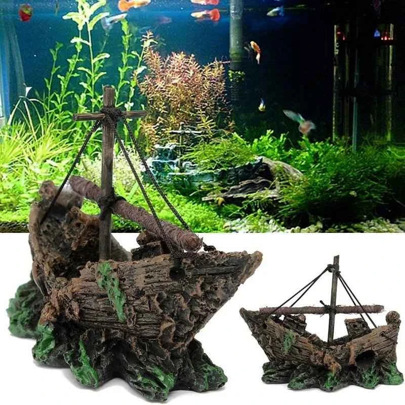 Resin Aquarium Ornament Wreck Sunk Ship Landscape Sailing Boat Cave Fish Playing Toys Fish Tank Decoration Aquarium Accessories - Happy Tails
