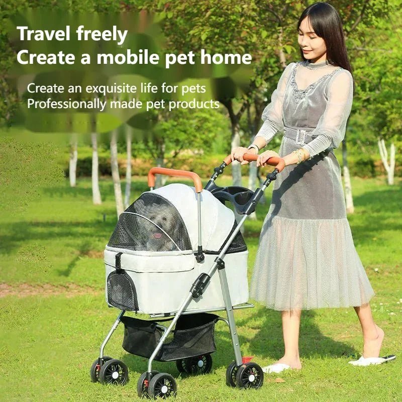 Foldable Pet Stroller with External Push Handle - Ideal for Dog Walking and CarryingHappy TailsHappy Tails
