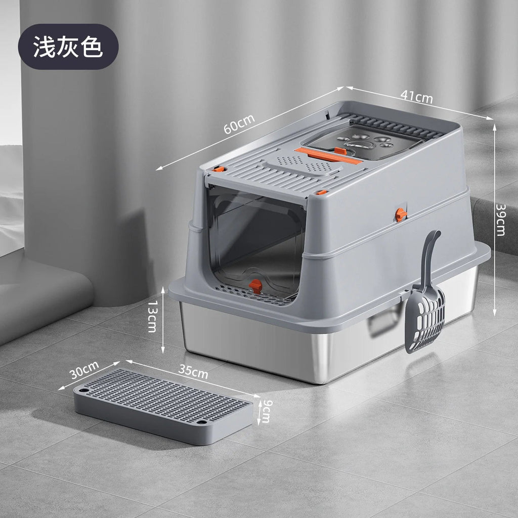 Stainless Steel Base Extra Large Cat Litter Box with Removable TopHappy TailsHappy Tails