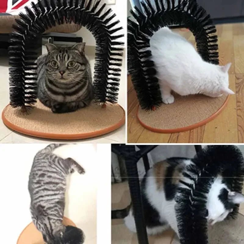 Cat Toy Arch Self Groome Pamper Feline with A Massage Grooming Rubbing Brush with Scratching Pad Toy for Cats Interactive ToysHappy TailsHappy Tails