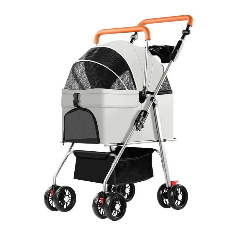 Foldable Pet Stroller with External Push Handle - Ideal for Dog Walking and CarryingHappy TailsHappy Tails