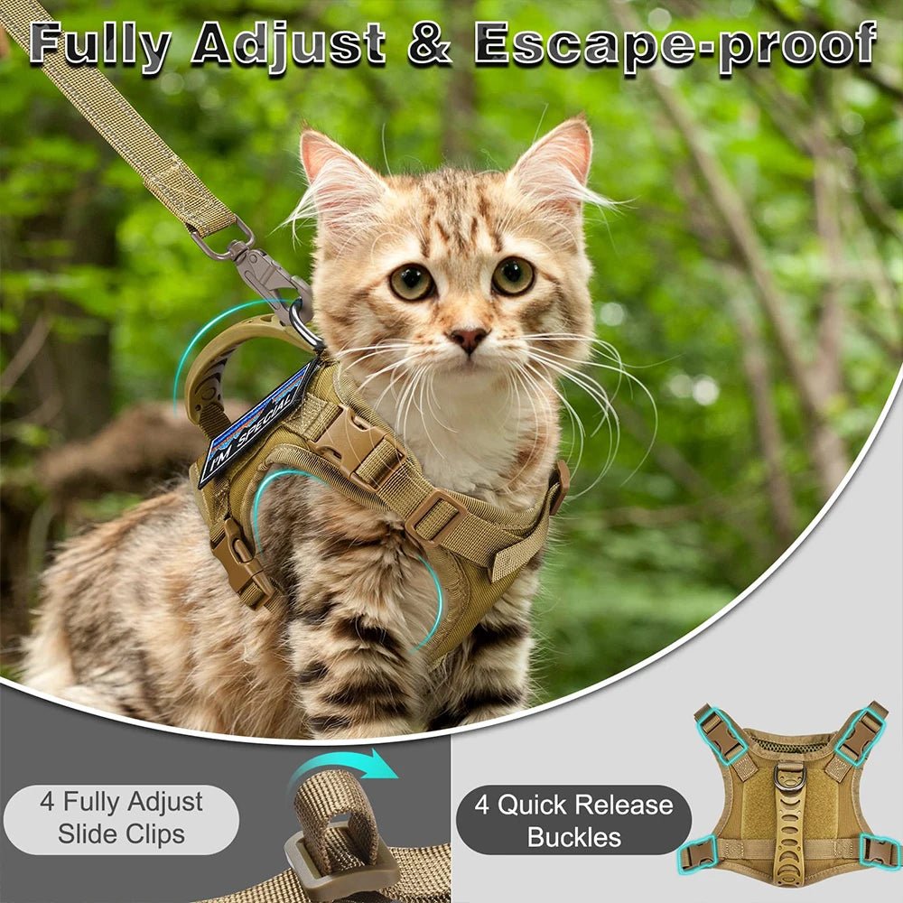 Tactical Cat Harness For Walking Escape Proof Adjustable Pet Vest Harness Soft Mesh With Control Handle For Large Cat Small DogHappy TailsHappy Tails