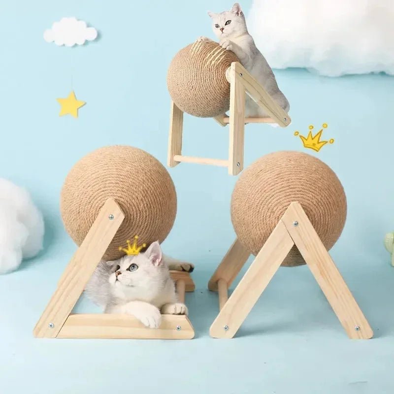Cat Scratching Ball Wood Stand Pet Furniture Sisal Rope Ball Toys Kitten Climbing Scratcher Grinding Paws Scraper AccessoriesHappy TailsHappy Tails