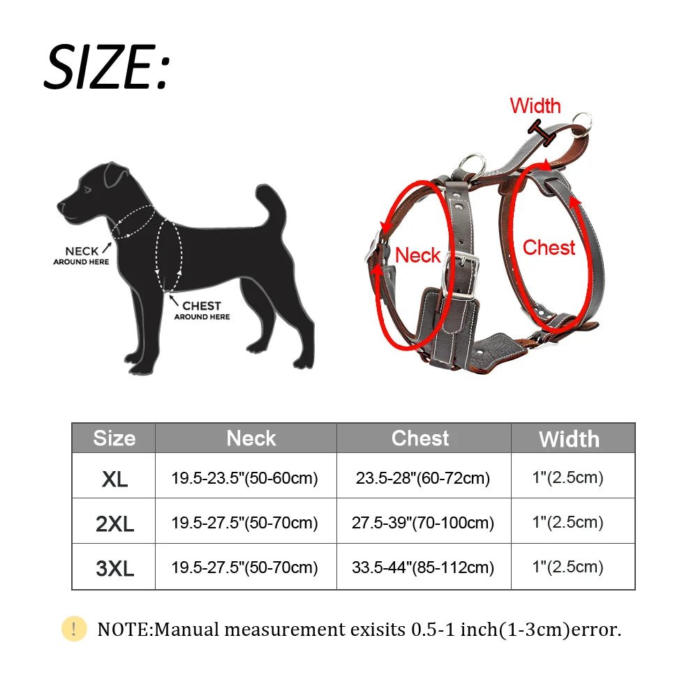 Durable Dog Harness Large Dogs Genuine Leather Harnesses Pet Training Vest With Quick Control Handle For Labrador Pitbull - Happy Tails