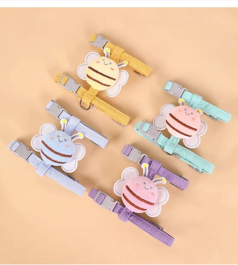 Cat Harness Leash Collar Set Adjustable Cartoon Bee Double Layer Dog Harness for Small Medium Pet Collar Leash Outdoor Walking - Happy Tails