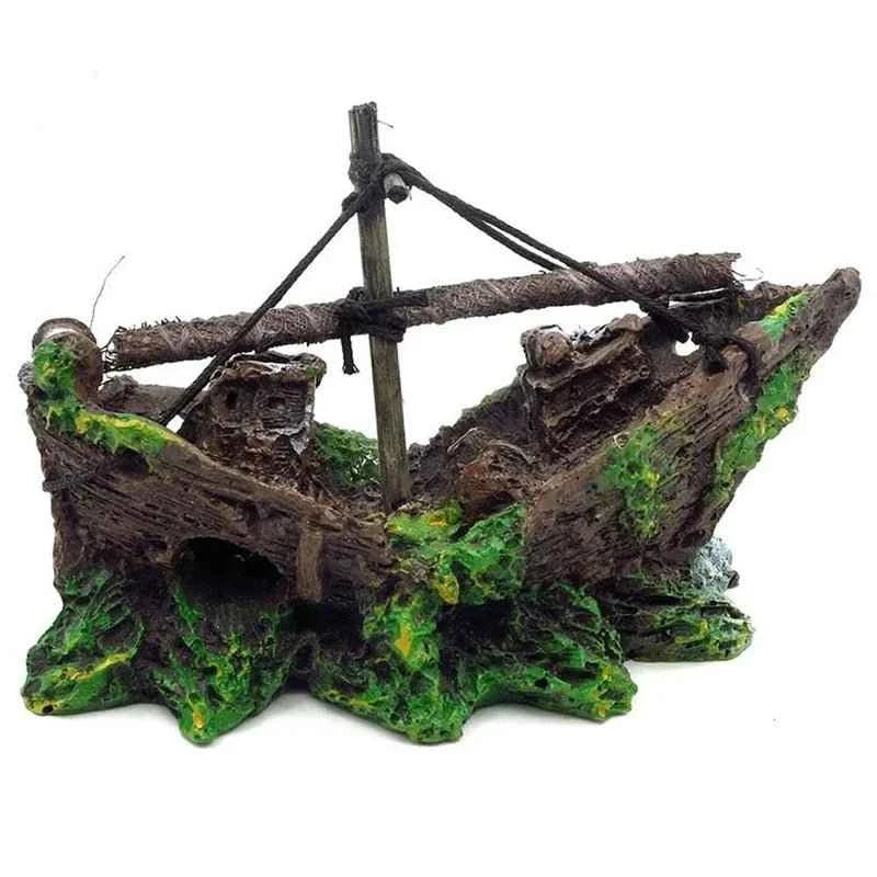 Resin Aquarium Ornament Wreck Sunk Ship Landscape Sailing Boat Cave Fish Playing Toys Fish Tank Decoration Aquarium Accessories - Happy Tails