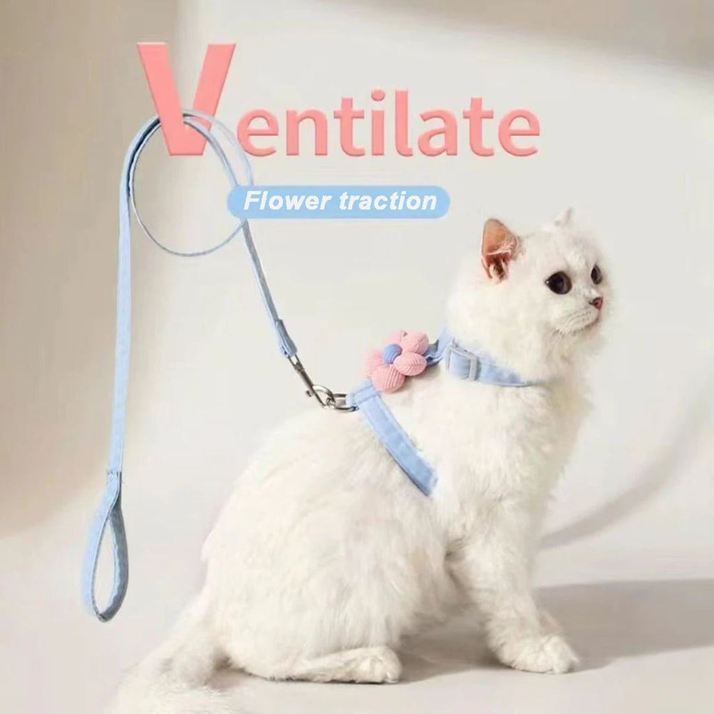 Cat Harness and Leash Sets Adjustable Dog Harness for Small Dog Leash Breashable Pet Harness Out Walking Dog Strap Cat Accessory - Happy Tails