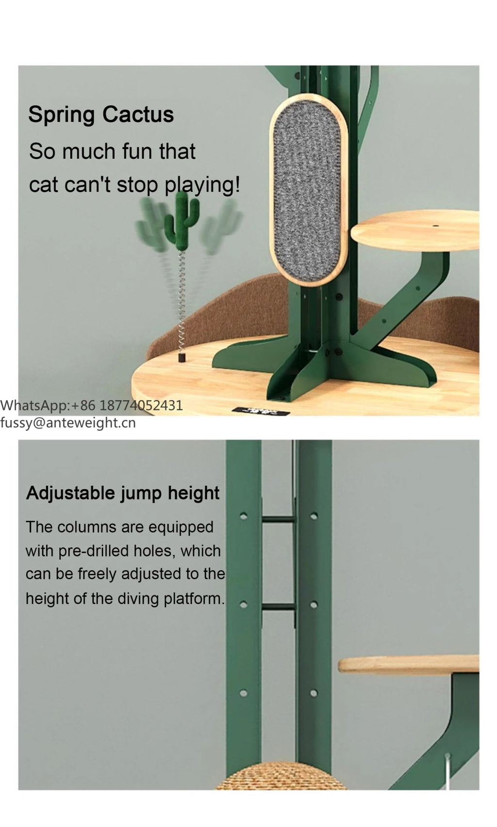 Cactus Shaped Cat Tree Tower Large Cat Condo with Scratching Board Carbon Steel Wood Climbing House for Indoor Cats - Happy Tails