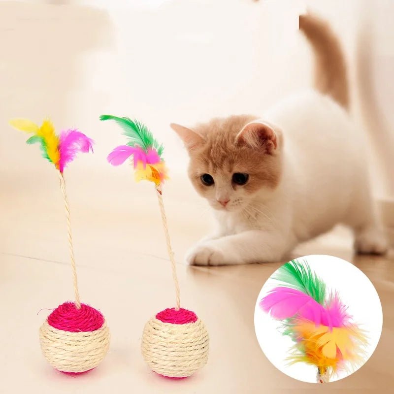 Cat Toy Sisal Scratching Ball Training Interactive Toy for Kitten Pet Supplies Feather Toy cat accessories Interactive - Happy Tails