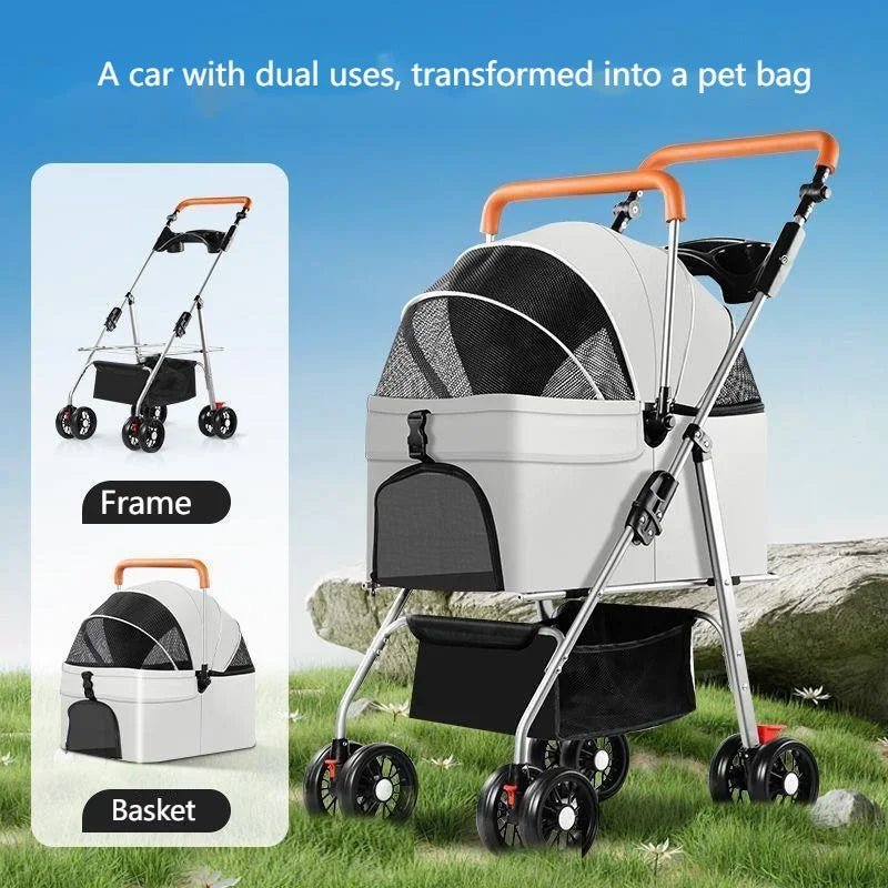 Foldable Pet Stroller with External Push Handle - Ideal for Dog Walking and CarryingHappy TailsHappy Tails