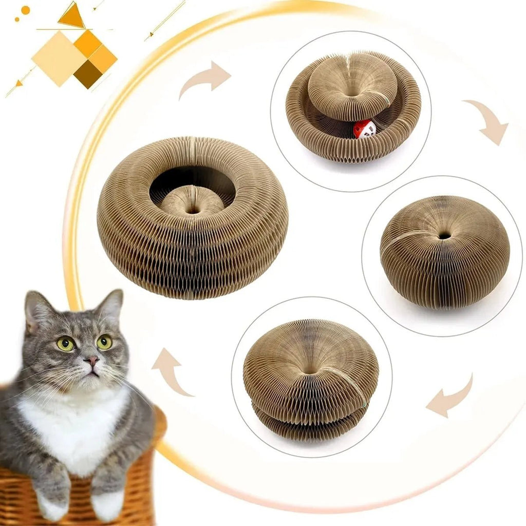 Magic Cat Scratch Organ Board Cat Toy with Ball Cat Grinding Claw Cat Climbing Frame Kitten Round Corrugated Cat Scratching Toy - Happy Tails