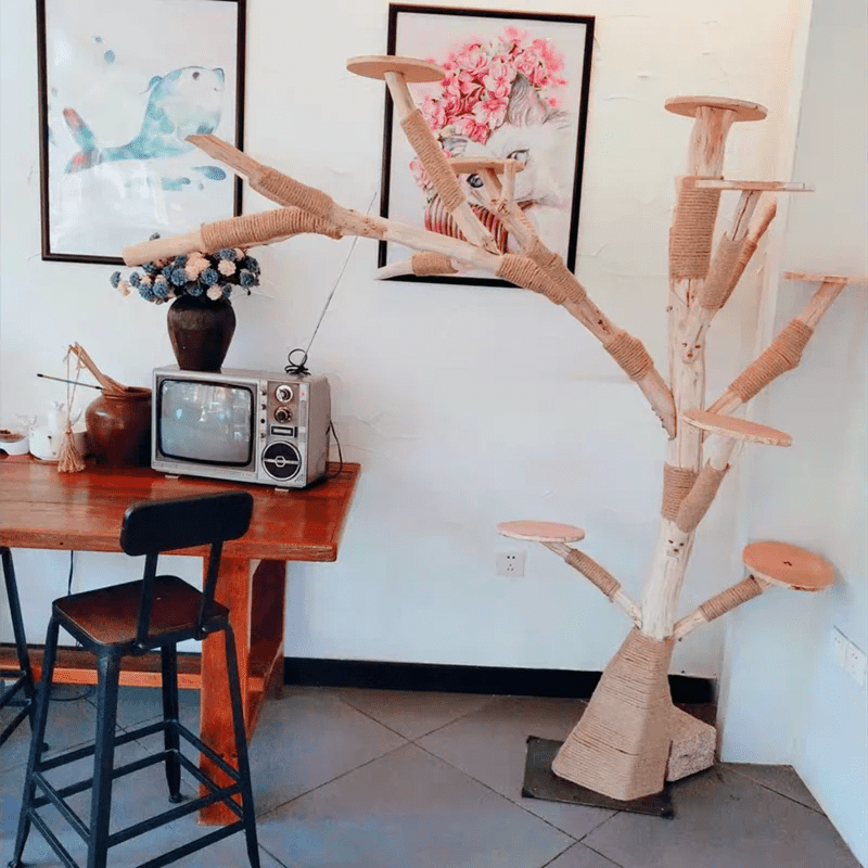 Cat Climbing Cat Nest Cat Tree Scratching Post Twine Solid Wood Pet Products Supplies Scratchers Furniture Multi - Level PlushHappy TailsHappy Tails