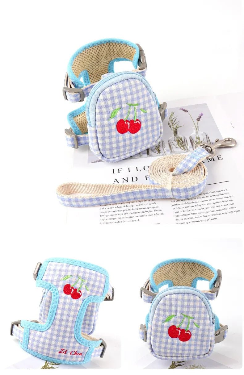 Cat Harness with Backpack Prevent Break Free Breathable Chest Strap Pet Traction Rope Set Teddy Mini Dog Walking Pet Supplies - Happy Tails