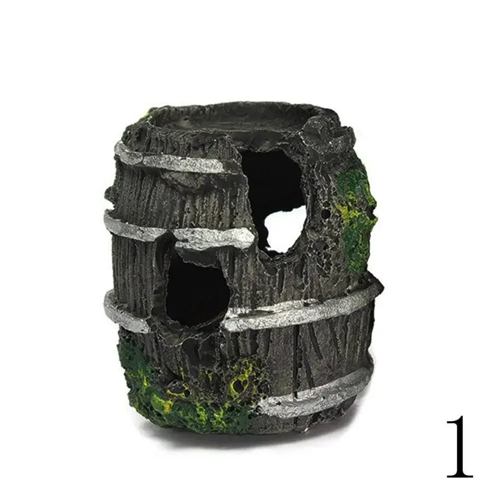 Aquarium Equipment Accessory Glass Fish Tank Landscaping Decoration Resin Crafts Artificial Antique Barrels Fish Tank DecorationHappy TailsHappy Tails