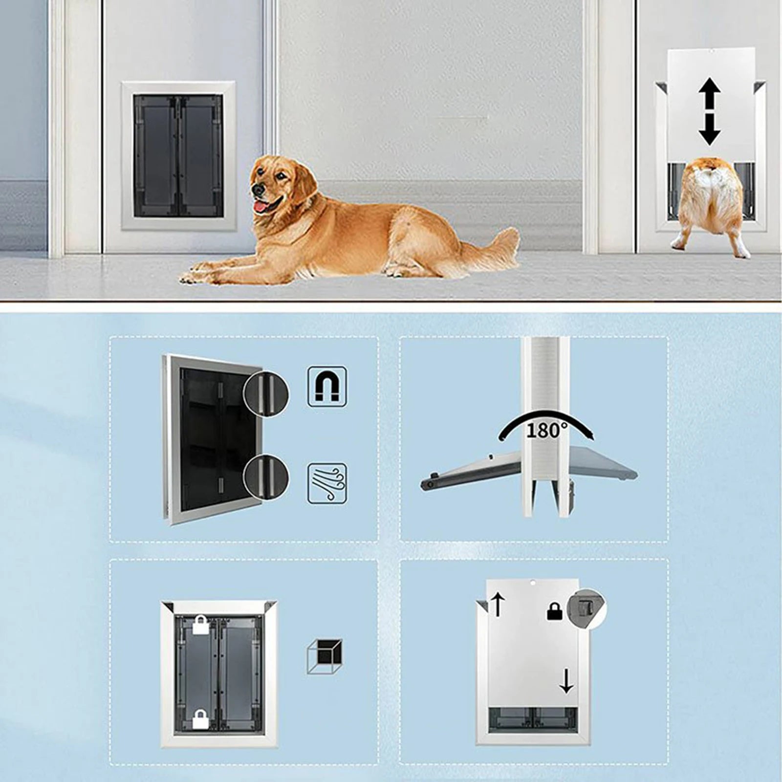 Dogs Door with Flap Heavy Duty Doors Large Aluminum Pet Door Energy Efficient Durable for Exterior Outdoor Indoor Wall DoorHappy TailsHappy Tails