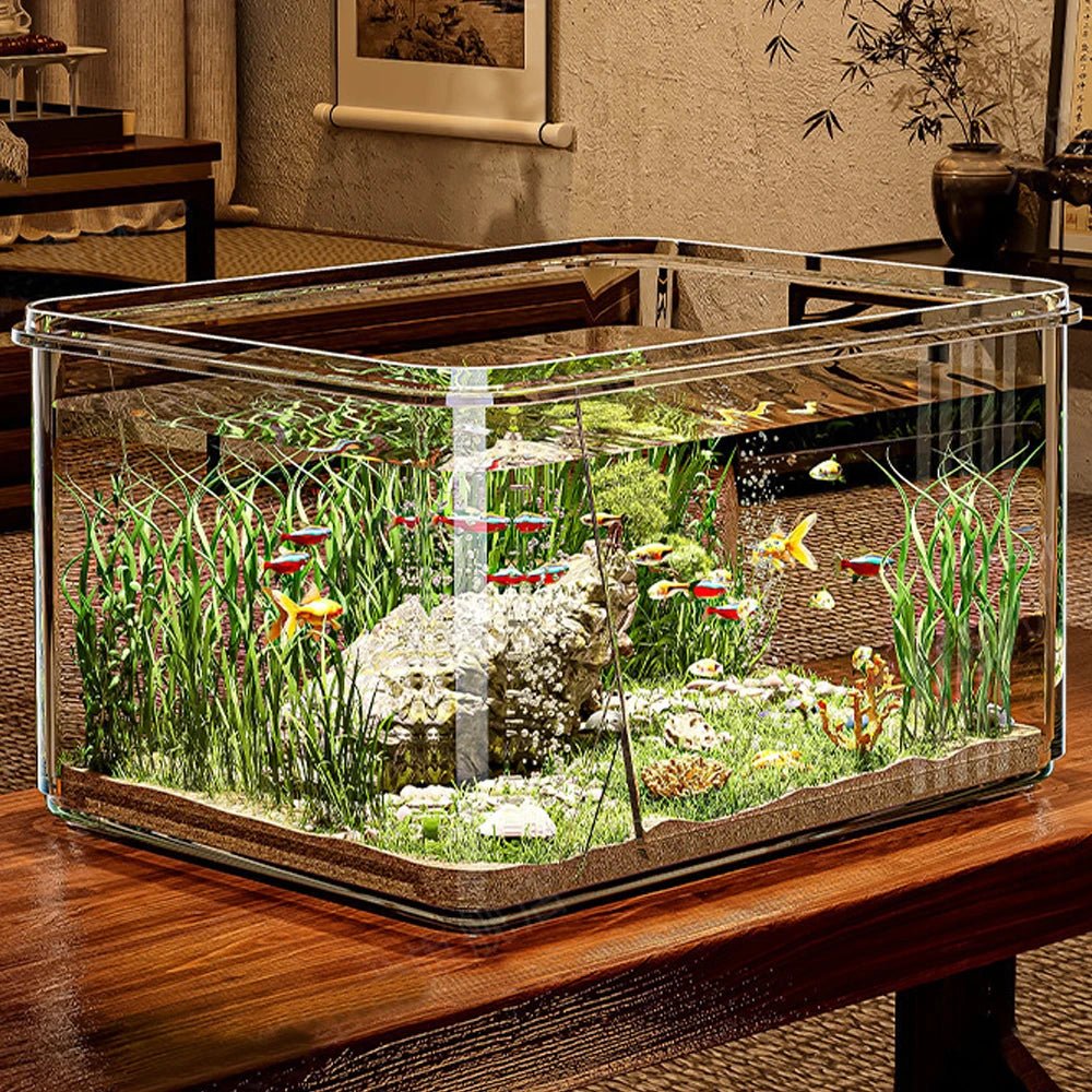 1 PC Transparent Aquarium Creative Desktop Fish Tank for Office Home Decor Rectangular(Bare Tank, No Scenery or Stones Included) - Happy Tails
