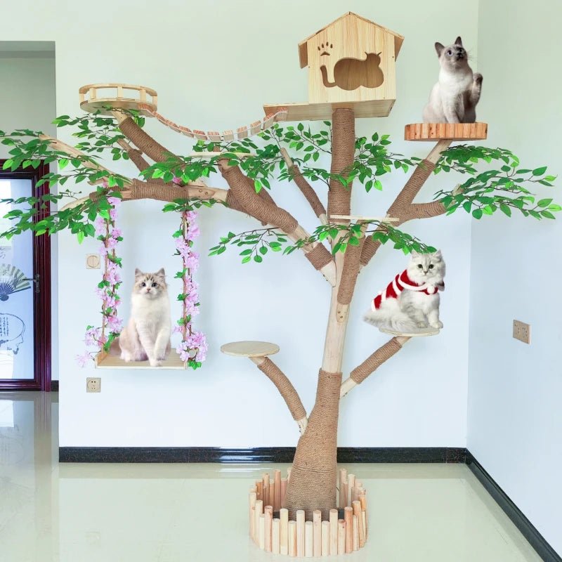 Solid Wood Large Cat Climbing Frame Artificial Tree Integrated Multi-functional Pet Frame Pet House Luxury Full Set of Cat Toys - Happy Tails