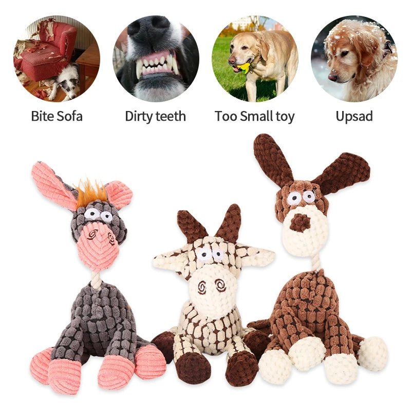 Donkey Dog Toys for Large Dogs Plush Stuffed Dog Toys for Aggressive Chewers Stuffed Dog Toys Durable Squeaky Puppy Chew Toys - Happy Tails