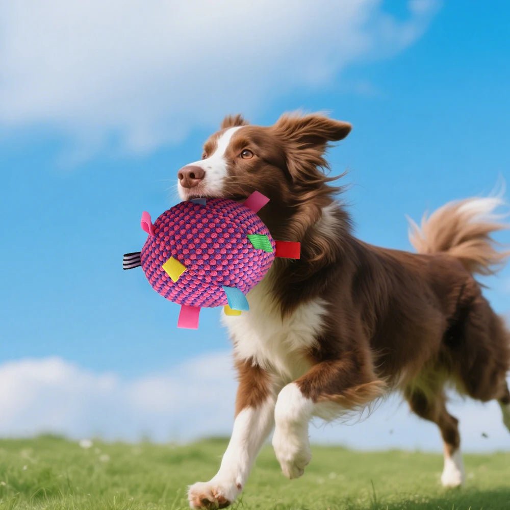 Interactive Ball Dog Toy Suitable for Chewing Training, Stress Relief, Bite Sound Resistance, Plush tug - of - war Toy three colorHappy TailsHappy Tails