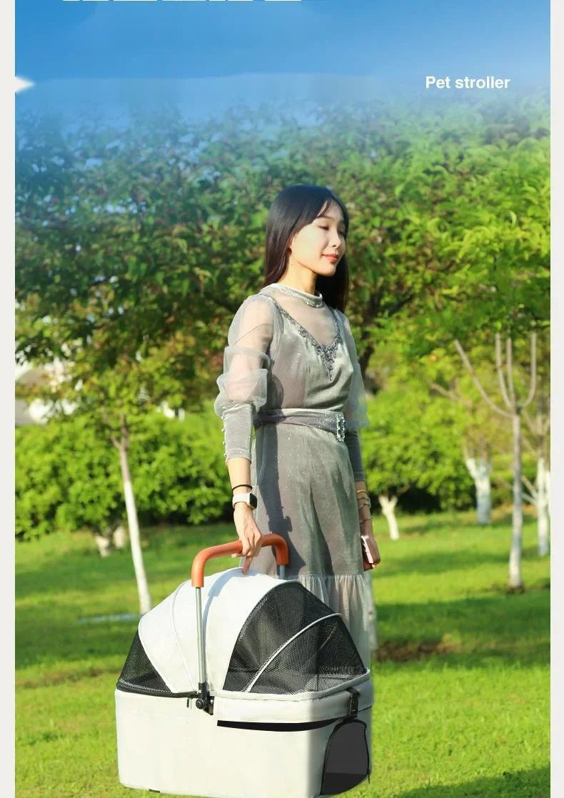 Foldable Pet Stroller with External Push Handle - Ideal for Dog Walking and CarryingHappy TailsHappy Tails