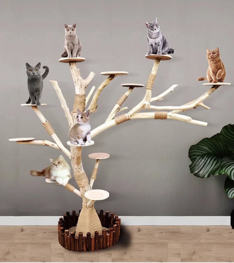 Cat Climbing Cat Nest Cat Tree Scratching Post Twine Solid Wood Pet Products Supplies Scratchers Furniture Multi-Level Plush - Happy Tails