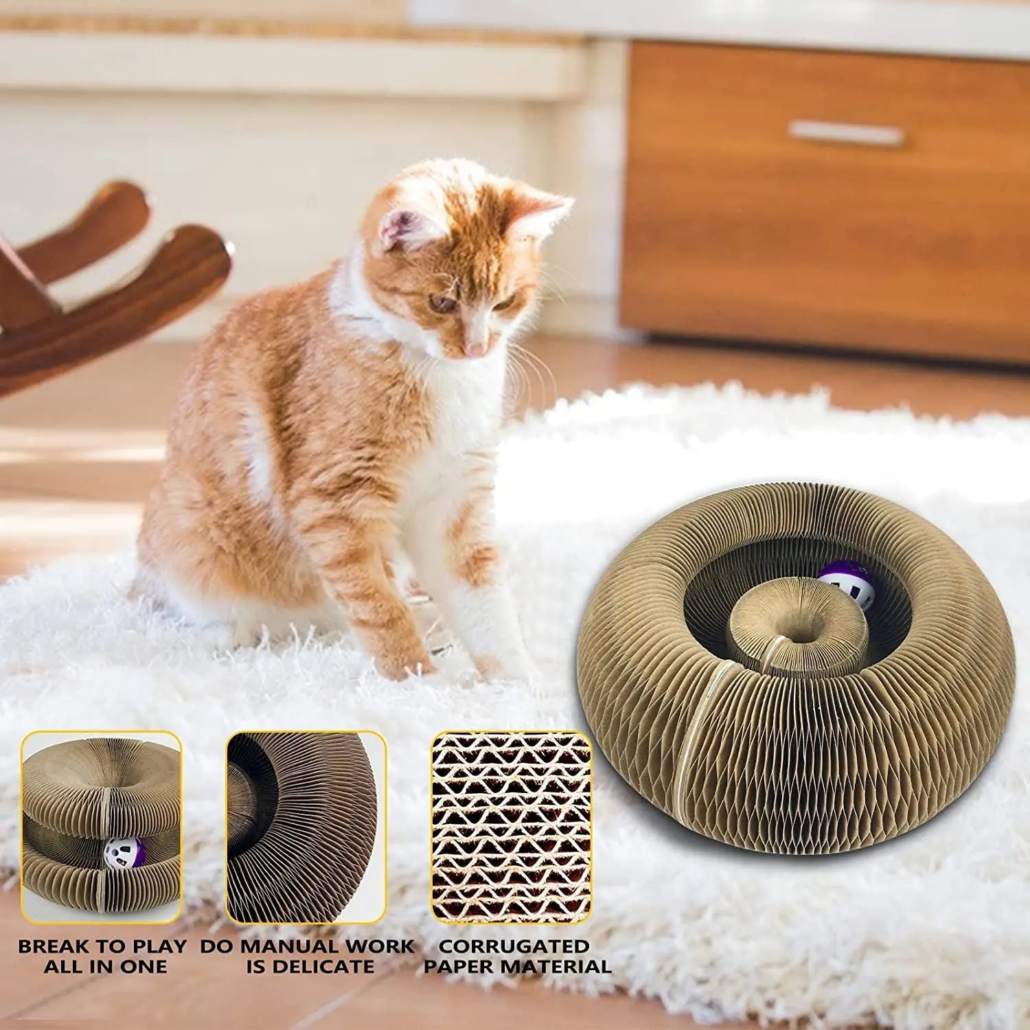 Magic Cat Scratch Organ Board Cat Toy with Ball Cat Grinding Claw Cat Climbing Frame Kitten Round Corrugated Cat Scratching Toy - Happy Tails