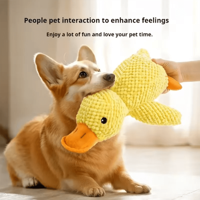 Dog sleeping with a dog hug duck toys to relieve boredom of little yellow duck pet interactive plush doll pet supplies - Happy Tails