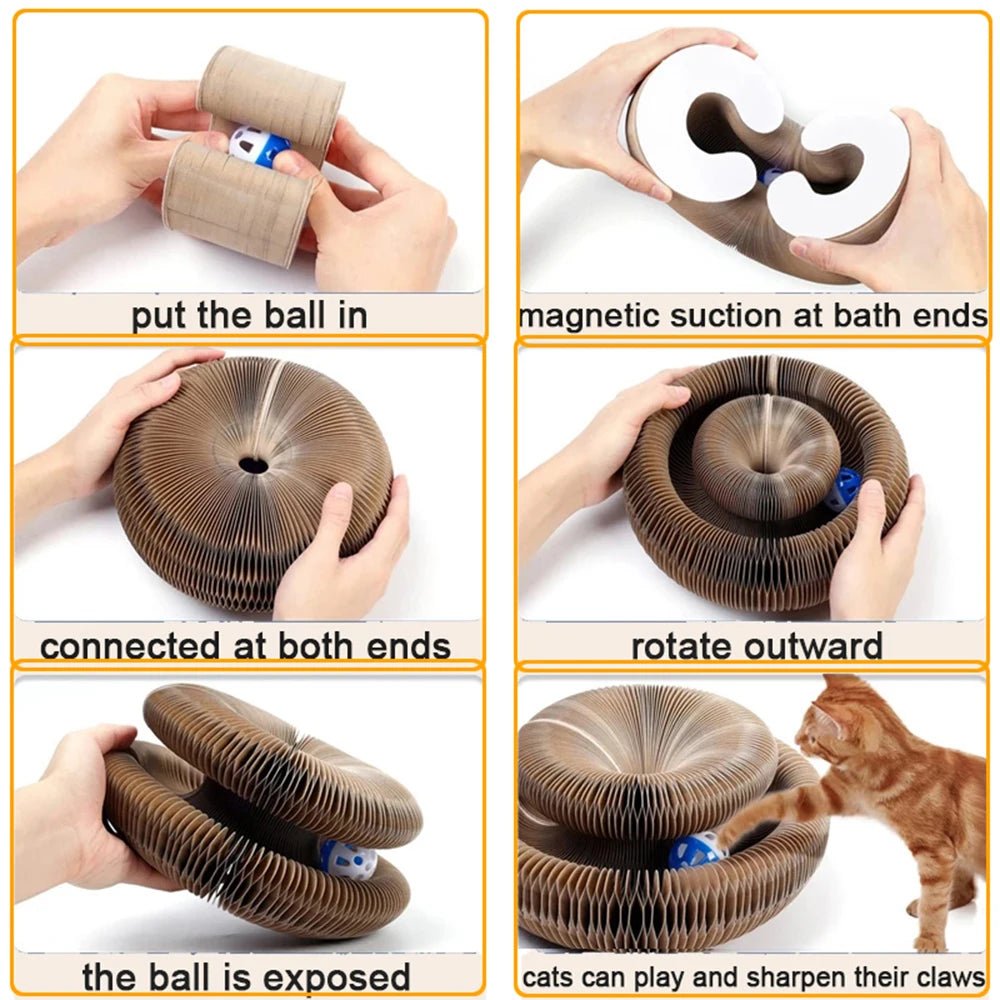 Cat toy,Folding cat scratch board,Bell ball bell pet toy,Cat paw training polishing tool,Toys for cats to entertain themselves. - Happy Tails