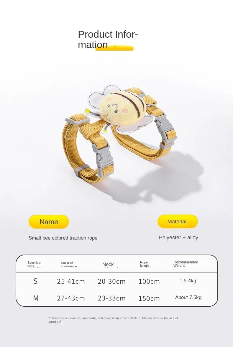 Cat Harness Leash Collar Set Adjustable Cartoon Bee Double Layer Dog Harness for Small Medium Pet Collar Leash Outdoor Walking - Happy Tails