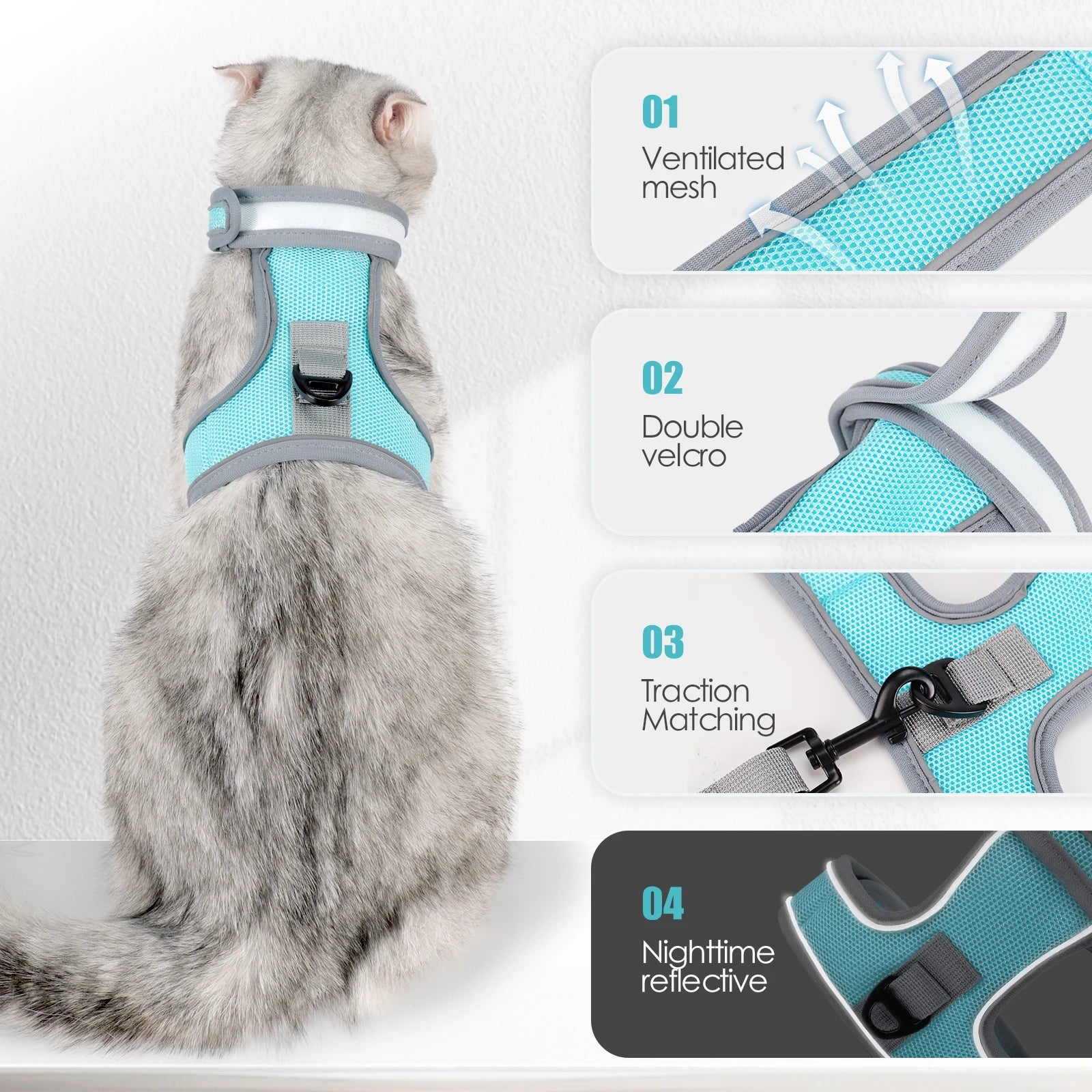 Cat Harness-Escape Proof Adjustable Cat Harness,Comfortable Soft,Walking Travel Kitten Harness for Small Medium Large Cats - Happy Tails