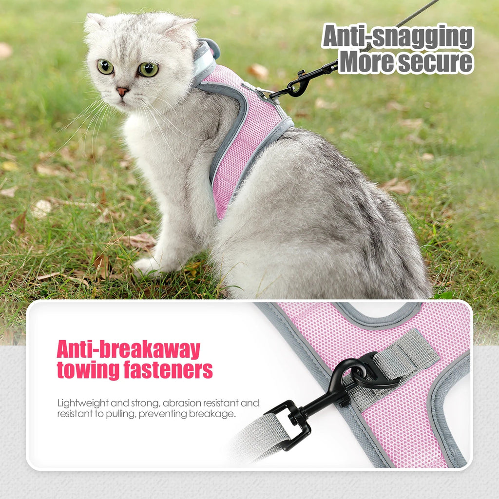 Cat Harness-Escape Proof Adjustable Cat Harness,Comfortable Soft,Walking Travel Kitten Harness for Small Medium Large Cats - Happy Tails