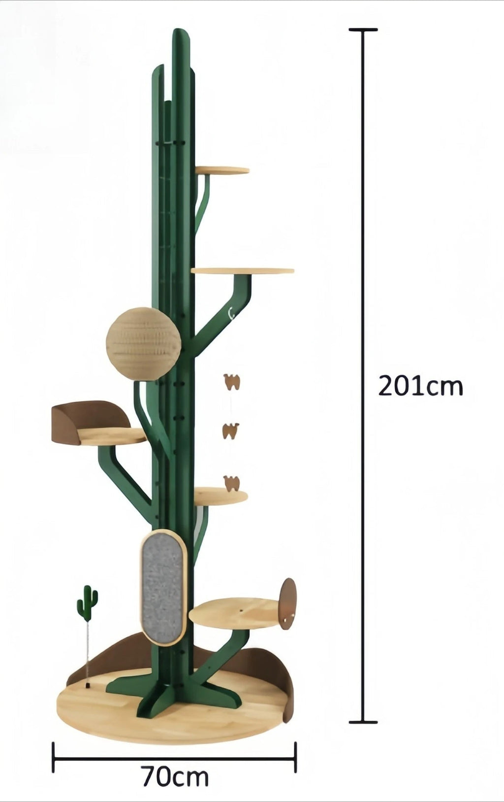 Cactus Shaped Cat Tree Tower Large Cat Condo with Scratching Board Carbon Steel Wood Climbing House for Indoor Cats - Happy Tails