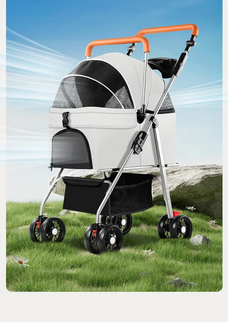 Foldable Pet Stroller with External Push Handle - Ideal for Dog Walking and CarryingHappy TailsHappy Tails