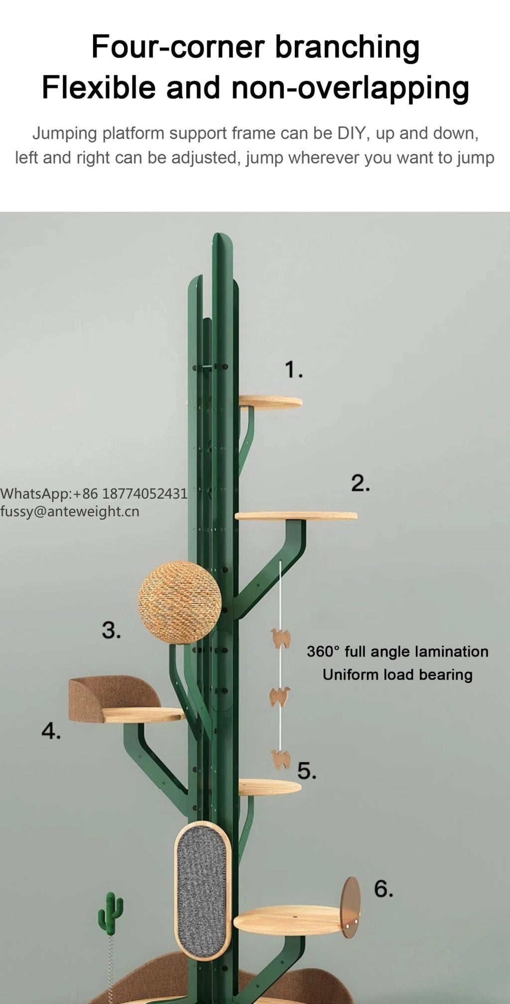 Cactus Shaped Cat Tree Tower Large Cat Condo with Scratching Board Carbon Steel Wood Climbing House for Indoor Cats - Happy Tails